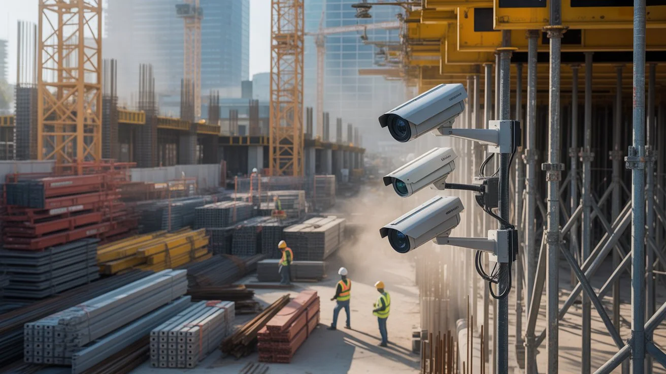 Construction Site Security Cameras monitoring workers and materials from multiple angles