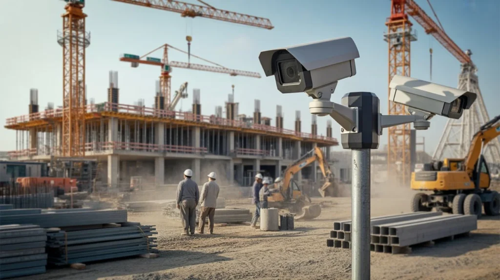 Construction Site Security Cameras providing perimeter surveillance at an active building site