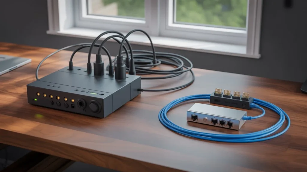 NVR vs DVR cabling comparison showing ethernet cables and video input connections