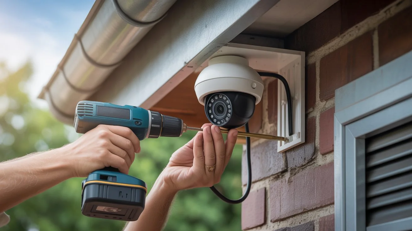 Affordable Security Camera Installation Cost – technician drilling wall to install outdoor security camera
