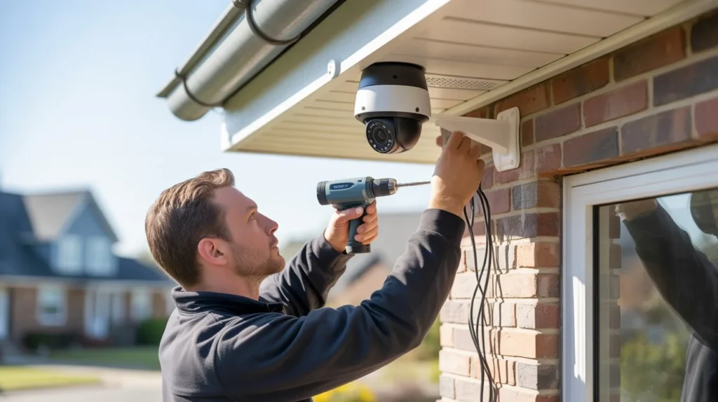 Affordable Security Camera Installation Cost – professional installing CCTV camera outside home