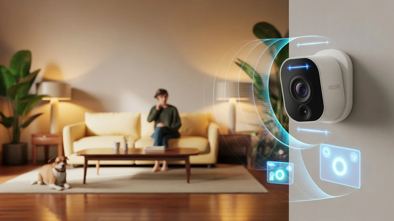 Best Indoor Cameras With Artificial Intelligence monitoring living room with smart motion tracking and real-time alerts