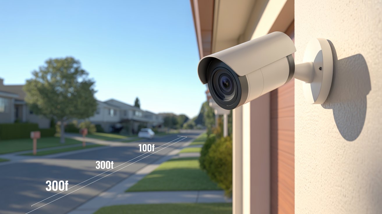 How far can security cameras see with long-range outdoor security camera monitoring a residential street