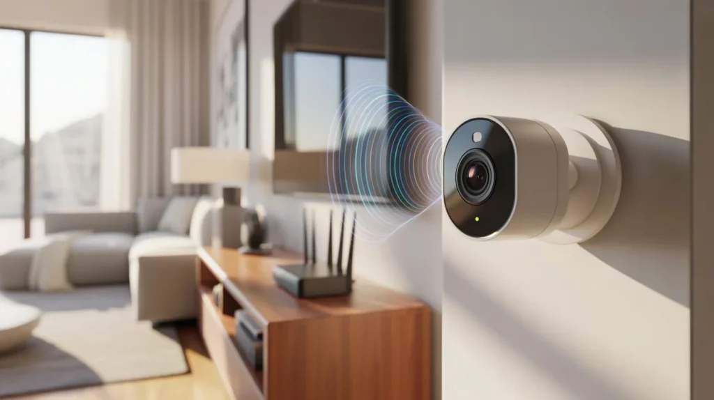 Do Security Cameras Need WiFi? smart home security camera transmitting wireless signal