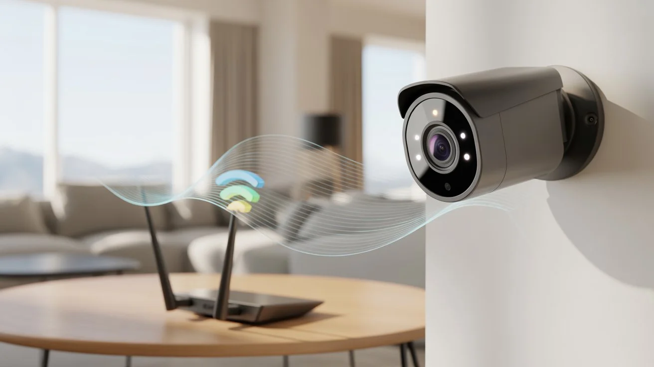 Do Security Cameras Need WiFi? wireless security camera connecting to router with signal waves