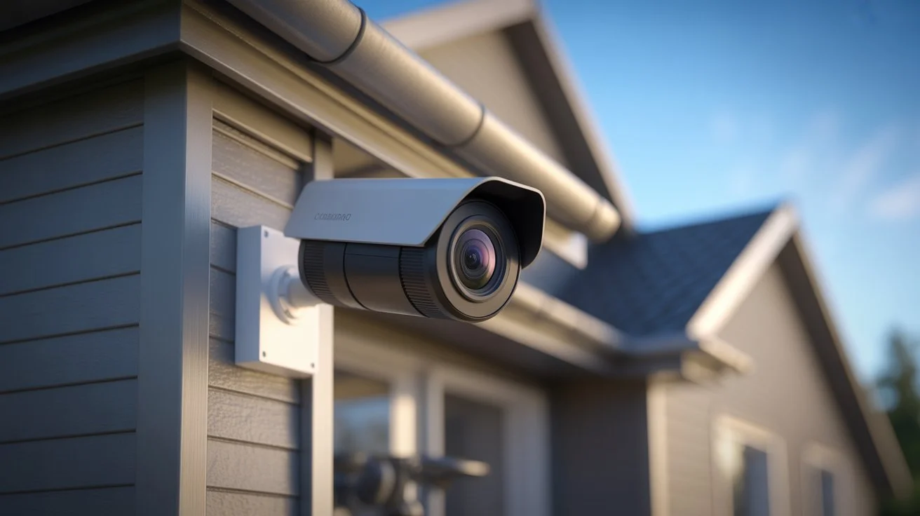 How to Detect Hidden Cameras on a modern outdoor home security camera mounted on house exterior