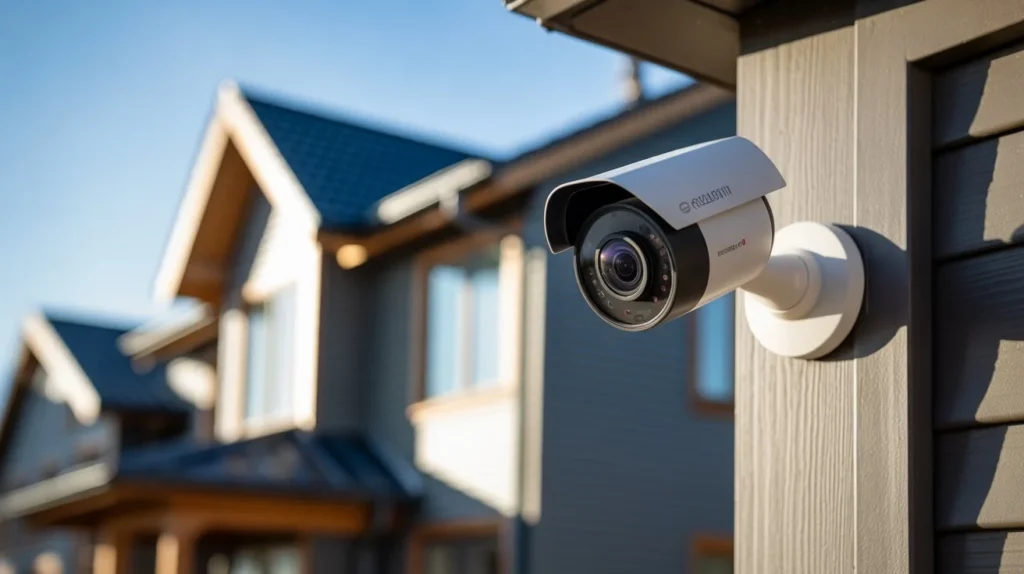 How to Detect Hidden Cameras with visible residential CCTV camera on modern house exterior