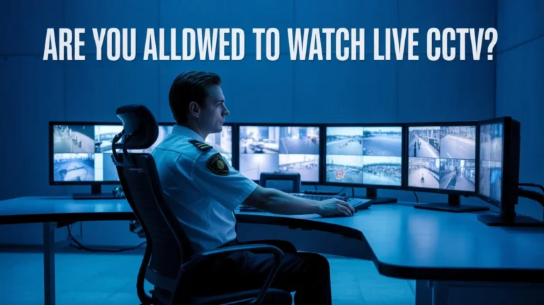 Are You Allowed to Watch Live CCTV? Security officer monitoring multiple live CCTV feeds in a professional control room