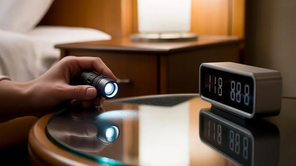 Can a Flashlight Find Hidden Cameras using reflection detection on a digital alarm clock