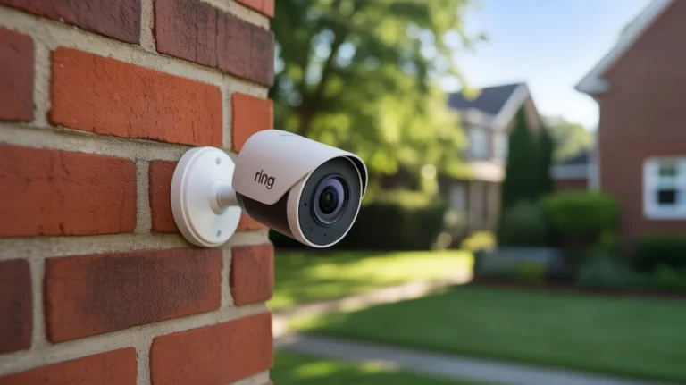 Can My Neighbor Record Me on My Property security camera mounted on brick wall outside home