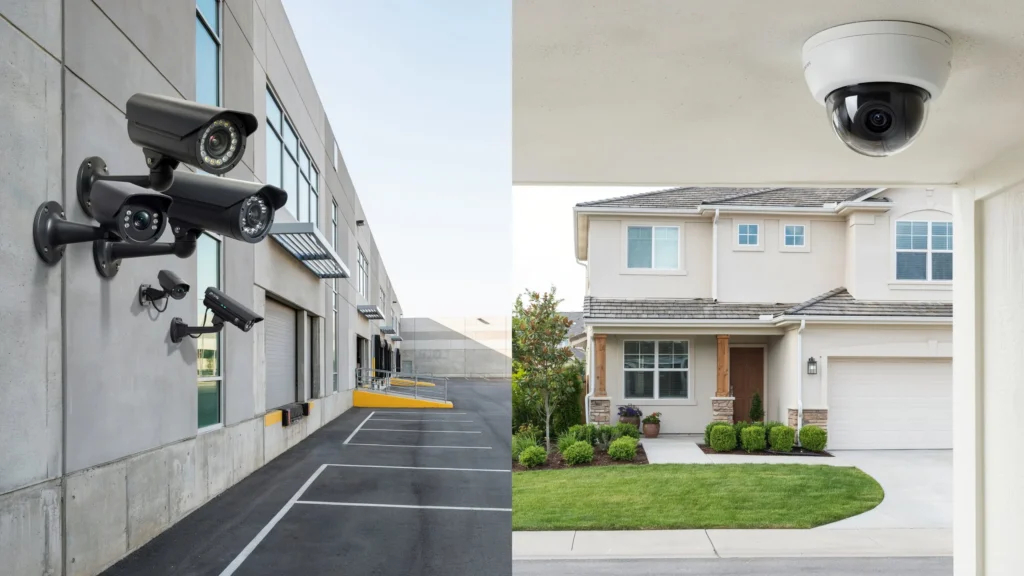 Multiple industrial bullet cameras vs. one discreet home dome camera.