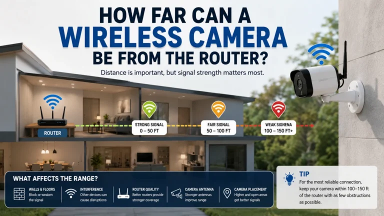How far a wireless security camera can be from a router
