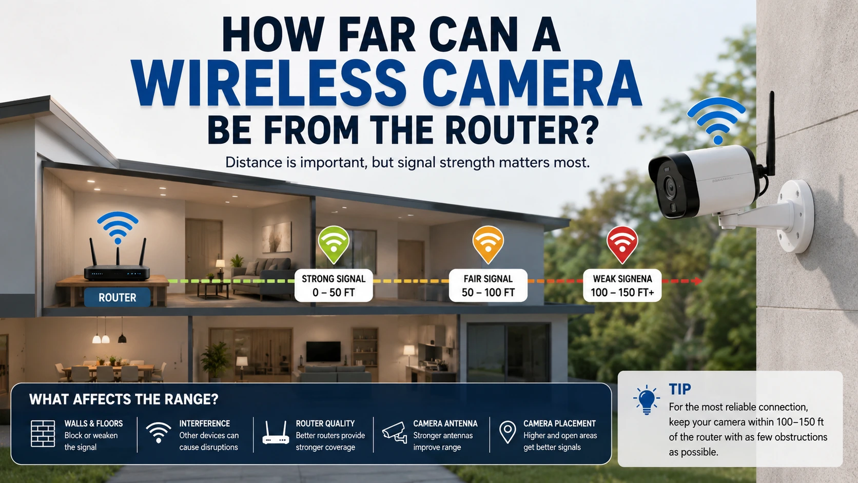How far a wireless security camera can be from a router
