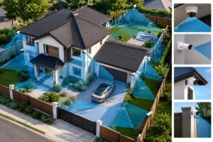 CCTV cameras positioned around a home to provide maximum security coverage