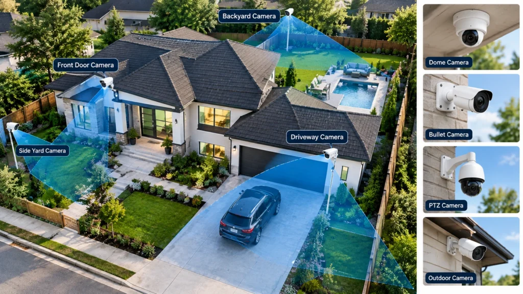 CCTV camera positioning around a home for complete security coverage