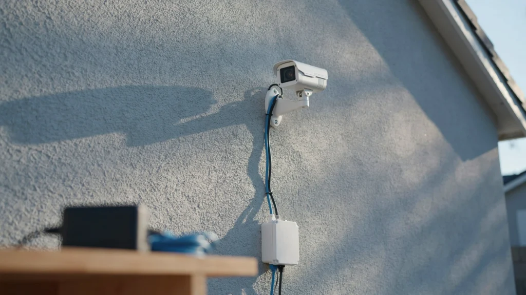 Outdoor security camera with power cable connection
