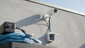 Outdoor security camera with power and network cables