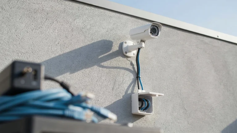 Outdoor security camera with power and network cables