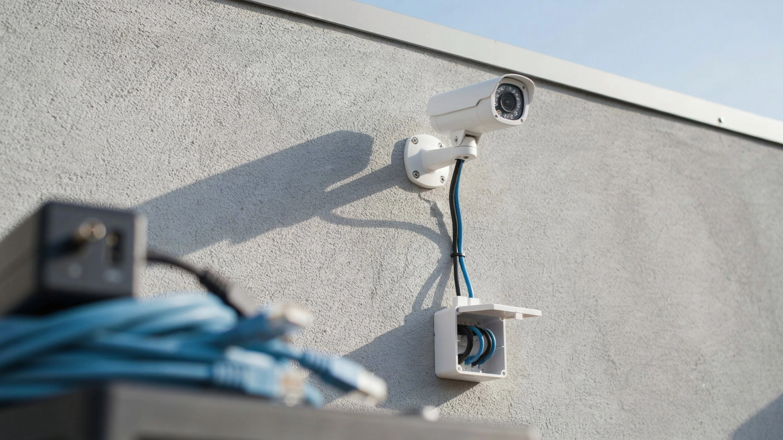 Outdoor security camera with power and network cables